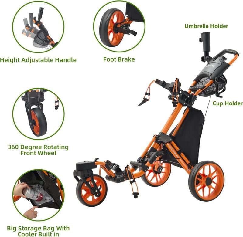 FLAGTAG 3 Wheel Golf Push Cart with 360 Swivel Front Wheel and Foot Brake FLAGTAG 3 Wheel Golf Push Cart with 360 Swivel Front Wheel and Foot Brake