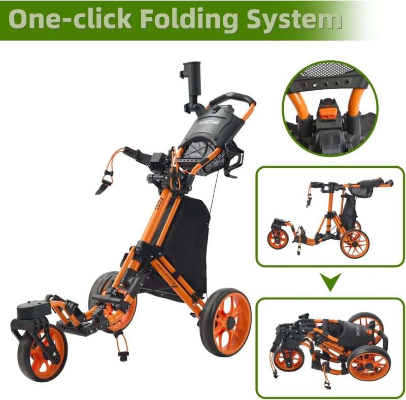 FLAGTAG 3 Wheel Golf Push Cart with 360 Swivel Front Wheel and Foot Brake FLAGTAG 3 Wheel Golf Push Cart with 360 Swivel Front Wheel and Foot Brake