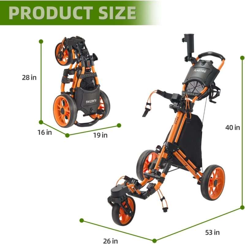 FLAGTAG 3 Wheel Golf Push Cart with 360 Swivel Front Wheel and Foot Brake FLAGTAG 3 Wheel Golf Push Cart with 360 Swivel Front Wheel and Foot Brake