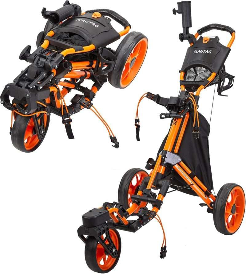 FLAGTAG 3 Wheel Golf Push Cart with 360 Swivel Front Wheel and Foot Brake FLAGTAG 3 Wheel Golf Push Cart with 360 Swivel Front Wheel and Foot Brake